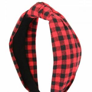 RED PLAID KNOTTED FABRIC COATED HAIR BAND